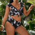 plus size floral print knotted ruffled tankini two-piece swimsuit  NSJHD121692