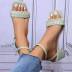 thick high heel square head one word woven buckle rubber sandals NSYBJ121717