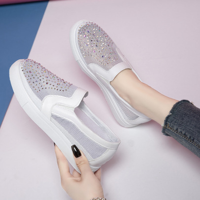 Colored Diamond Hollowed-out Mesh Slip-on Shoes NSYBJ121722
