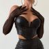 black low-cut backless leather camisole  NSCBB121729