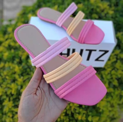 Flat Bottom Simple Color Matching Beach Slippers NSYBJ121737