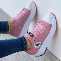 Low-top Thick-soled Mid-heel Lace-up Canvas Shoes NSYBJ121742