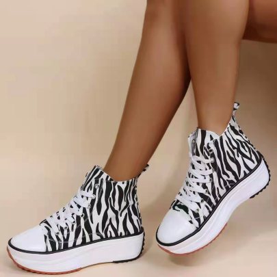 Zapatos De Lona Altos Con Cordones Y Suela Gruesa NSYBJ121743