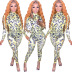high-neck long sleeve tight leopard printing jumpsuit NSGMT121763