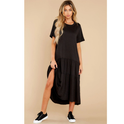 Solid Color Short-sleeved Round Neck Long Layered T-shirt Dress  NSCXY121784