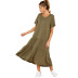 solid color short-sleeved round neck long layered t-shirt dress  NSCXY121784