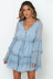 summer mesh long-sleeved waist-girding short layered chiffon dress  NSCXY121798