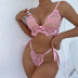 pink perspective mesh embroidery lace-up underwear two-piece set NSHLN121820
