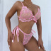 pink perspective mesh embroidery lace-up underwear two-piece set NSHLN121820