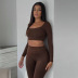solid color square-neck long-sleeved top high-waist tight pants two-piece set NSCBB121829