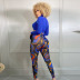 solid color long-sleeved round neck lace-up top and print pants two-piece set NSCBB121830