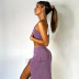 purple sleeveless halterneck vest and high-waist drawstring slit skirt two-piece set  NSCBB121833