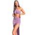 purple sleeveless halterneck vest and high-waist drawstring slit skirt two-piece set  NSCBB121833