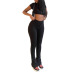 black short-sleeved round neck t-shirt and high-waist flared pants two-piece set  NSCBB121835