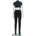 black short-sleeved round neck t-shirt and high-waist flared pants two-piece set  NSCBB121835
