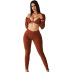 long sleeve wrap chest high waist tight solid color top and pant set NSCBB121849