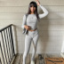 long-sleeved round neck tight high waist solid color top and pant suit NSCBB121854