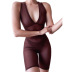 solid color see-through mesh sleeveless deep v shorts jumpsuit  NSCBB121872