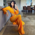 orange long-sleeved low-cut hollow pleated mopping jumpsuit  NSCBB121883