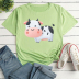 Small cow pattern printing short-sleeved round neck T-shirt NSYID123099