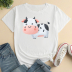 Camiseta de manga corta con cuello redondo y estampado de vaca pequeña NSYID123099