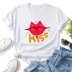 kissing Mouth pattern printing short-sleeved round neck T-shirt NSYID123096
