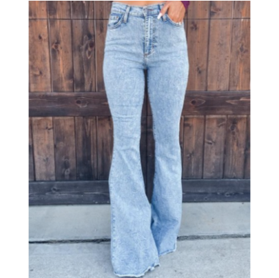 Blue High-waist Washing Casual Flared Jeans  NSCXY121648
