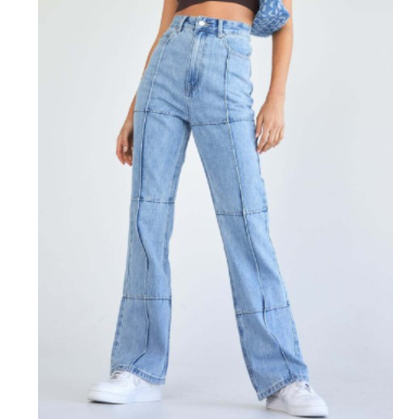 Light Blue High-waist Line Stitching Wide-leg Jeans  NSCXY121665