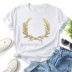 wreath pattern printing short-sleeved slim round neck T-shirt-multicolor NSYID128130