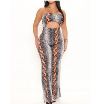 Tube Top Hollow Backless Slim Snake Print Jumpsuit NSHFH121909