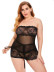 Plus Size tube top lace-up solid color Lace see-through one-piece Pajamas NSLXQ123077