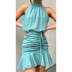 sleeveless polka dot drawstring high-collar chiffon dress  NSCXY121958