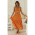 solid color sleeveless word-neck hollow vest and high-waist skirt two-piece set  NSCXY121962