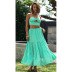 solid color sleeveless word-neck hollow vest and high-waist skirt two-piece set  NSCXY121962