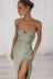 solid color backless low-cut slit sling mid-length dress NSCXY121963