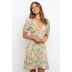 floral print ruffled short-sleeved V-neck short dress  NSCXY121968