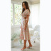 floral print short-sleeved v-neck backless lace-up midi dress  NSCXY121970