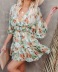 mid-sleeved floral print V-neck short dress  NSCXY121974