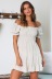 white ruffled word neck short-sleeved waist-girding short dress NSCXY121975