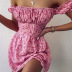 pink floral print word-neck short-sleeved dress NSCXY121985