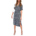 print short-sleeved V-neck single-breasted commuter long dress  NSCXY121993