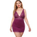 plus size deep V-neck solid color sheath nightdress NSQMY122046