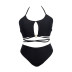 large size black halterneck hollow high waist split bikini two-piece swimsuit  NSJHD122058