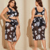 Large Size floral Print v-neck High Waist perspective mesh three-piece set beach Swimsuit  NSJHD122062