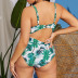 large size green leaf print deep V one-piece swimsuit  NSJHD122066