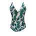 large size green leaf print deep V one-piece swimsuit  NSJHD122066