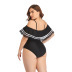 plus size sling one-word shoulder slim color matching one-piece swimsuit NSYDS122072