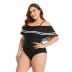 plus size sling one-word shoulder slim color matching one-piece swimsuit NSYDS122072