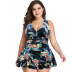 plus size print/solid color sleeveless v neck one-piece swimsuit NSYDS122080