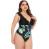 plus size one-piece printing color matching ruffled one-piece swimsuit NSYDS122090